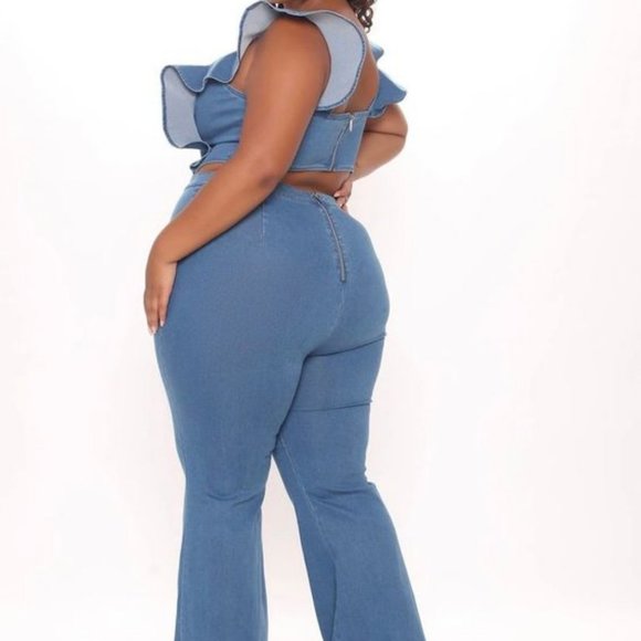Fashion Nova Janis 2X 16-18 denim stretchy jumpsuit NEW!! Vacay Vibes!! - Picture 3 of 4